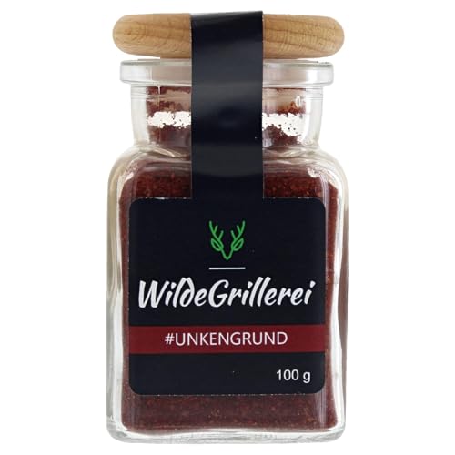 WildeGrillerei Red Pork BBQ Rub, Hähnchengewürz Pork Rub, BBQ Gewürzmischung Unkengrund 100g (Glas transparent) von WildeGrillerei