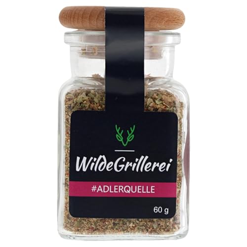 WildeGrillerei Steakpfeffer Adlerquelle, mediterranes Steak Gewürz, Grill-Gewürzmischung 60g (Glas transparent) von WildeGrillerei