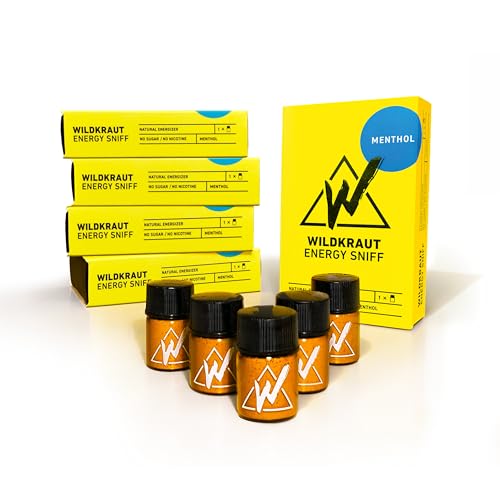 Wildkraut Energy Sniff - DAS ORIGINAL, Geschmack: Menthol | klinisch getestet | Booster für mehr Power im Alltag | Alternative zum Energy Drink | 5er Pack Schnupfpulver mit über 100 Sniffs von Wildkraut Energy Sniff