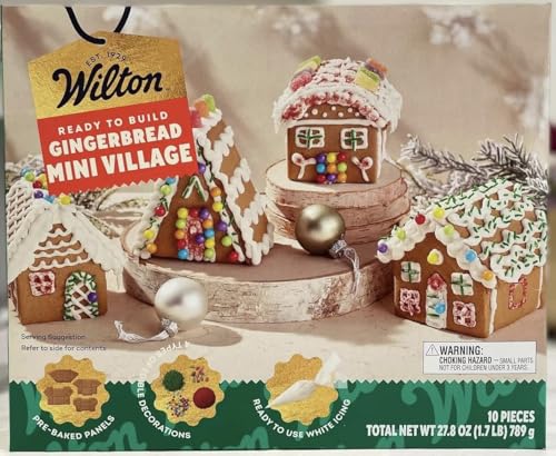 Wilton Mini Village Lebkuchen-Dekorationsset, 13-teilig, 793.8 g Lebkuchen, 4 Häuser von Wilton