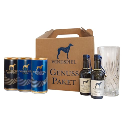 Windspiel Gin & Tonic Tasting Geschenkset - Premium Gin Tonic Verkostung mit zwei verschiedenen Tonics mit High-Ball-Glas für den perfekten Genuss von Windspiel