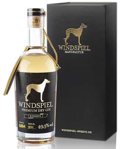 Windspiel Premium Dry Gin Reserve 49,3% vol. Fassgelagerter Manufaktur Gin in edler Holzbox zum Verschenken aus der deutschen Vulkaneifel von Windspiel