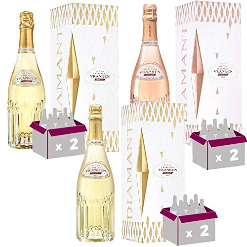 Champagner Vranken - Blanc de Blancs Diamant x2 / Brut Diamant x2 / Rosé Diamant x2 - In einer 6 * 75cl Geschenkbox von Wine And More