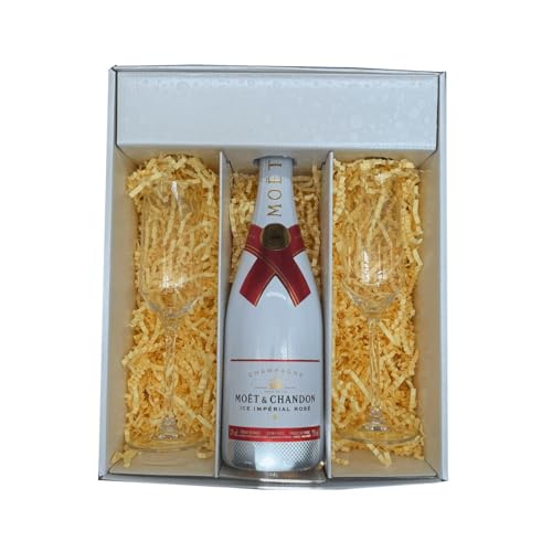 Coffret Blanc : Moët & Chandon Ice – Champagne – 1 Demi sec Rosé et 2 Flûtes « carr頻 – (1x75cl) von Wine And More