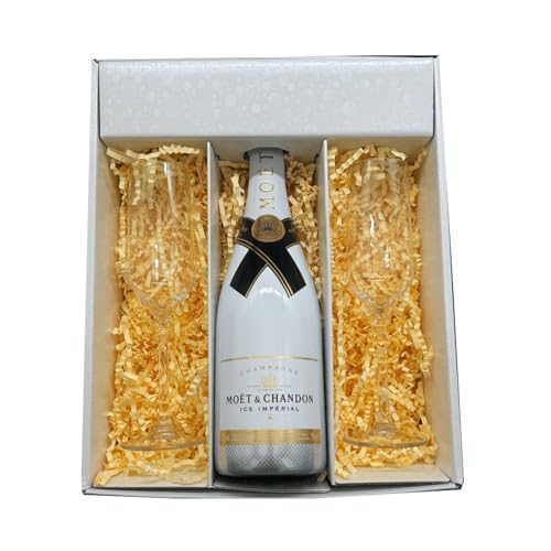 Coffret Blanc : Moët & Chandon Ice – Champagne – Demi sec et 2 Flûtes « carr頻 – (1x75cl) von Wine And More