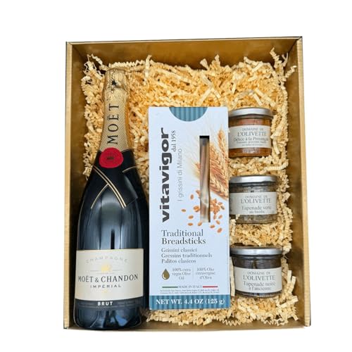 Coffret Or : Champagne Moët et Chandon - Tapenades de l'Olivette - Gressin von Wine And More