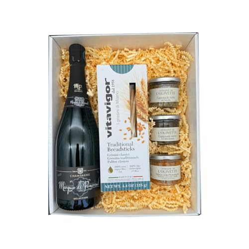 Coffret blanc : Champagne Marquis de Pomereuil - Tapenades de l'Olivette - Gressin von Wine And More