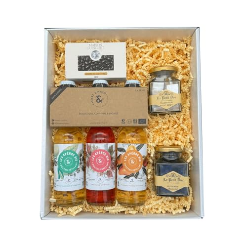 Coffret blanc : Pierre et Nico : Cocktails sans alcool + Raisin Sauternes + Amandes au chocolat & Calissons von Wine And More