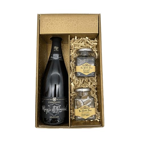 Geschenkbox Champagner Marquis de Pommereuil - Gold - 1 Brut - 1 Glas Calissons & 1 Glas überzogene Mandeln LE PETIT DUC von Wine And More