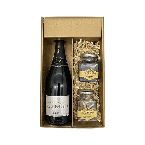 Geschenkbox Champagner Veuve Pelletier - Gold - Brut 1 Brut - 1 Glas Calissons & 1 Glas überzogene Mandeln LE PETIT DUC von Wine And More