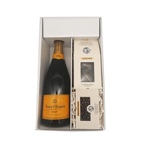 Weiße Geschenkbox – Veuve Clicquot -1 brut - Cacaotines (1x150g) et Raisins au sauternes (1x100g) MAISON GUINGUET von Wine And More