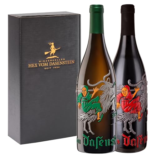 Hex vom Dasenstein Hexenflasche Geschenk-Set - Weißwein Cuvée & Spätburgunder Rotwein in der Geschenkbox, fruchtige Eleganz & samtiger Genuss, Qualitätsweine aus der Ortenau (2 x 0,75l) von Winzerkeller Hex vom Dasenstein