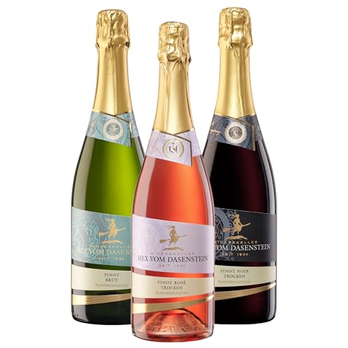 Hex vom Dasenstein Pinot Sekt Probierpaket mit Pinot brut, Pinot Rosé & Pinot Noir - KLASSISCHE FLASCHENGÄRUNG - Winzersekt aus Baden (3 x 0,75l) von Winzerkeller Hex vom Dasenstein