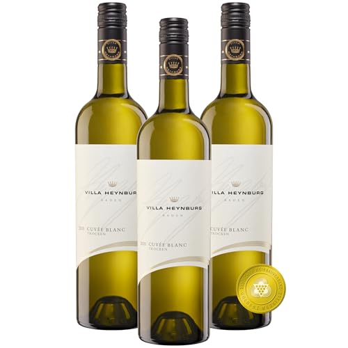 Villa Heynburg Cuvée Blanc Weißwein trocken - GOLD Landesweinprämierung - Weißwein Cuvée aus Rivaner, Sauvignon Blanc & Chardonnay, Qualitätswein aus Baden (3 x 0,75l) von Winzerkeller Hex vom Dasenstein