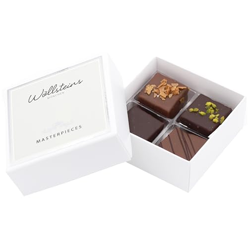 Masterpieces Mini 4er Set Pralinenmischung – Geschenk Box, feine luxuriöse Pralinenmischung HANDGEMACHT aus Meisterhand Pralinen Konfekt von Wöllsteins Desserthaus