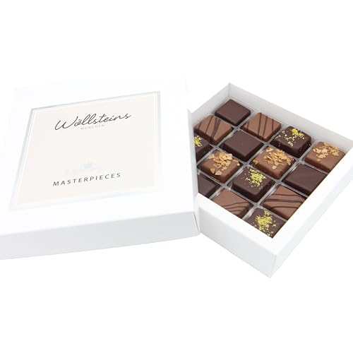 Noisette Marzipan Pralinenmischung – 16er Geschenk Box, feine luxuriöse Pralinenmischung HANDGEMACHT aus Meisterhand Pralinen Konfekt (Masterpieces 16er Set) von Wöllsteins Desserthaus