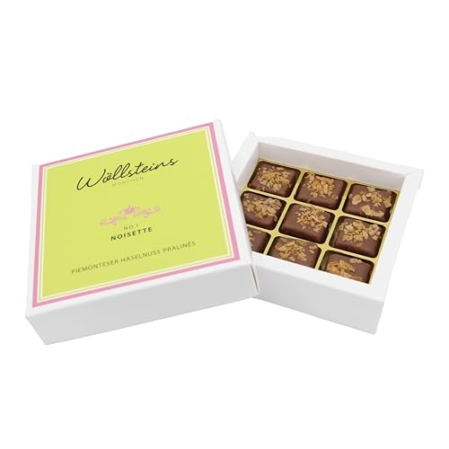 Noisette Praliné No. I – 9er Geschenk Box, feine luxuriöse Pralinenmischung HANDGEMACHT aus Meisterhand Pralinen Konfekt Piemonteser Haselnuss Vollmilch Pralinen von Wöllsteins Desserthaus