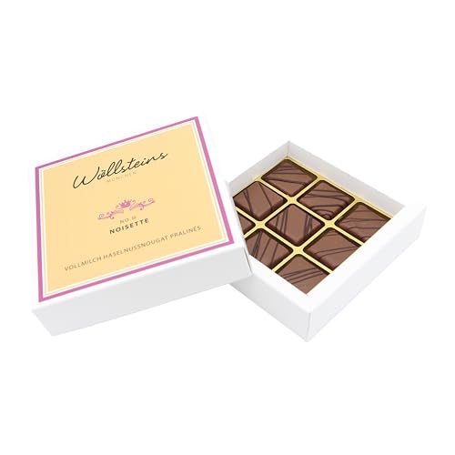 Noisette Praliné No. III – 9er Geschenk Box, feine luxuriöse Pralinenmischung HANDGEMACHT aus Meisterhand Pralinen Konfekt Edle Vollmilch Noisette Pralinen Wöllsteins Desserthaus von Wöllsteins Desserthaus