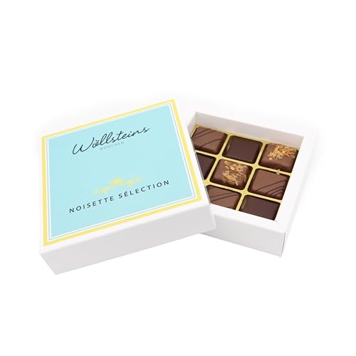 Noisette Sélection – 9er Geschenk Box, feine luxuriöse Pralinenmischung HANDGEMACHT aus Meisterhand Pralinen Konfekt – Feine Noisette - Nougat Pralinenmischung mit 3 Sorten von Wöllsteins Desserthaus