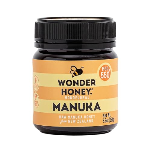 Wonder Honey Roher Manuka-Honig MGO 550+ | Unpasteurisiert, Rückverfolgbar, Nicht-GMO, Ohne Pestizide, Abgefüllt in Neuseeland | 250g von Wonder Honey