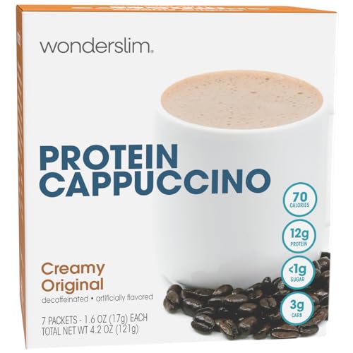 WonderSlim Protein Cappuccino, cremiges Original - 70 Kalorien, <1 g Zucker, 12 g Protein (7 ct) von WonderSlim