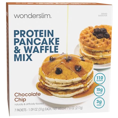 WonderSlim Protein Pfannkuchen & Waffelmischung, Schokoladenstückchen – 12 g Protein, 5 g Ballaststoffe, 3 g Zucker (7 ct) von WonderSlim