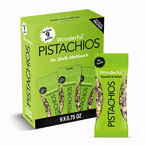 Wonderful Pistachios; Keine Muscheln, geröstete und gesalzene Nüsse, 9 Stück (21,3 g Beutel); Proteinbetrieben; glutenfrei; On-The Go-Snack von Wonderful Pistachios