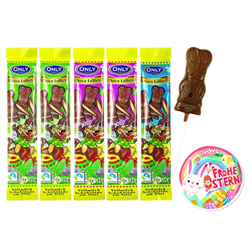 Schokolollies am Stiel I Osterschokolade I Schokofiguren ideal als Ostergeschenk oder für das Osternest oder Osterkörbchen I Plus Ostersticker Only Ostern Schokolade I (6 Schokolollies) von Woogie