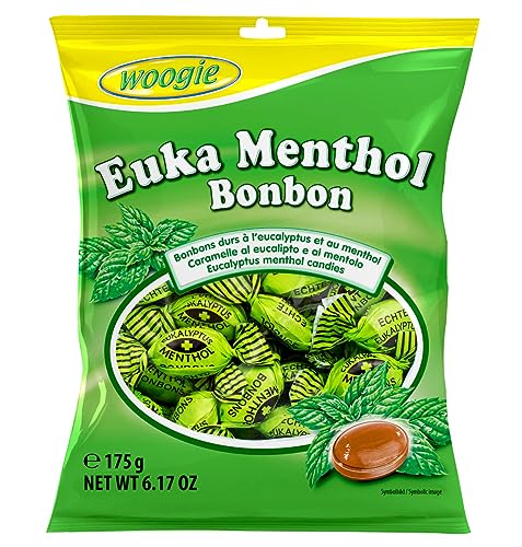 Woogie Euka Menthol Bonbon Hartkaramellen Mit Eukalyptus- und Mentholgeschmack 175g von Woogie