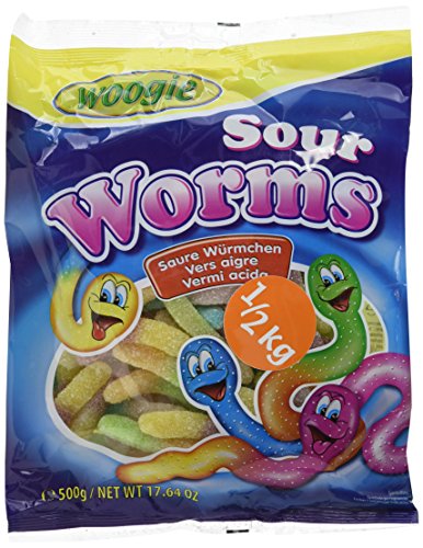 Woogie Fruchtgummi Saure Würmer, 8er Pack (8 x 500 g) von Woogie