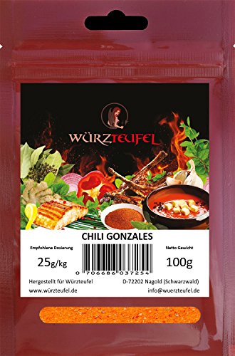 Chili Gonzales, Besonders milde und fruchtige Grill Gewürz – Zubereitung. Texanisch – mexikanische Küche. Beutel 100g. von Würzteufel