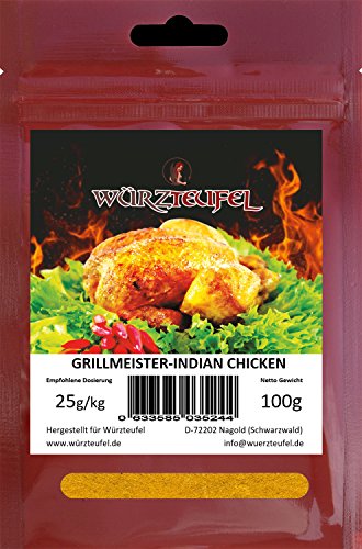 Curry –Gewürz Indian Chicken, indische Gewürzzubereitung, Grillmeister Edition. Beutel 100g. von Würzteufel