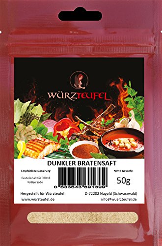 Dunkler Bratensaft, leichte Bratensoße, Grundsoße. Ohne Geschmacksverstärker, Vegan. 2 Beutel je 50g. (für 1 Liter Soße) von Würzteufel