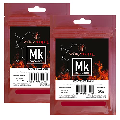 Echtes Karmin, E120, Karminsäure, Cochenille, natürlicher hoch konzentrierter wasserlöslicher Farbstoff. 2 Beutel je 50g (100g). von Würzteufel