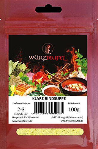 Klare Rindersuppe, Rindssuppe, delikate Rinderbrühe, Rindsbouillon, Restaurantqualität ohne Zusatzstoffe, Vegan. Beutel: 100g von Würzteufel