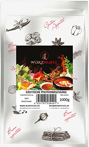 Pfeffer - Mix, Exotische Mischung aus 5 Pfeffer - Sorten. Mit Szechuan - Pfeffer und rosa Pfeffer. Premiumqualität. Beutel 1000g (1,0 KG) von Würzteufel