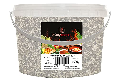 Pfeffer schwarz grob gebrochen, grober Steakpfeffer 3-5 mm, Top Qualität aus Indonesien, Keimreduziert. PE - Eimer 1500g (1,5KG) von Würzteufel