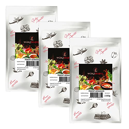 Piment gemahlen, Nelkenpfeffer fein gemahlen, keimreduziert aus Mexiko. Premiumqualität. 3 XL Beutel je 1500g. (4,5KG) von Würzteufel