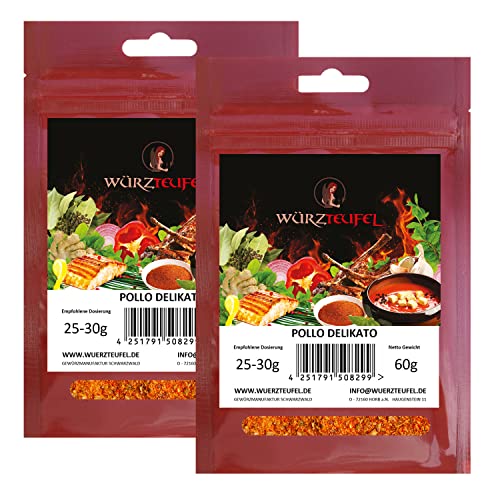 Pollo Delikato feinstes BBQ Gourmet Grillgewürz, Geflügel - RUB, Bratengewürz. 2 Beutel je 60g (120g) von Würzteufel