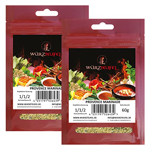 Provence - Kräuter der Provence, feine französische Gewürzmarinade. Mediterrane Kräutermarinade. 2 Beutel je 60g (120g) von Würzteufel