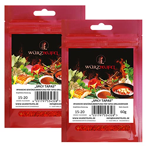 Tapas - Marinade, Spicy Tapas Dipp Gewürz Taps - Soße für spanische Spezialitäten aus Fleisch & Gemüse. 2 Beutel je 60g. (120g) von Würzteufel