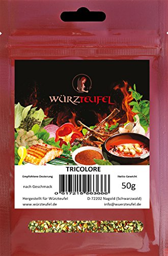 Tricolore, Trikolore mit feinen Gartenkräutern. Dekorative und aromatische Gewürzmischung. Suppengewürz. Vegan. 2 Beutel je 50g. (100g) von Würzteufel