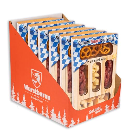 Snack Selection Premium Käse 6er Set, Snackbox mit Salami, Salzbrezel, Gebäck und Käse, 6 x 80g Snacks von Wurstbaron