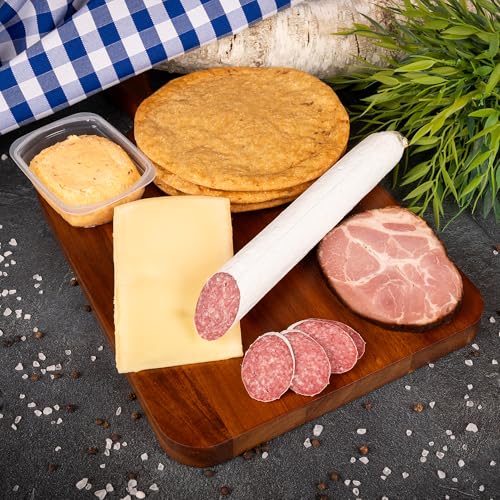 WURSTBARON® Alpenländisches Brotzeitpaket, Wurstpaket mit bayrischem Obazda, Schinken, Salami, Käse & Brot, Geschenkset mit südtiroler Schüttelbrot Schwarzrauchschinken, Obazda & Salametti von Wurstbaron