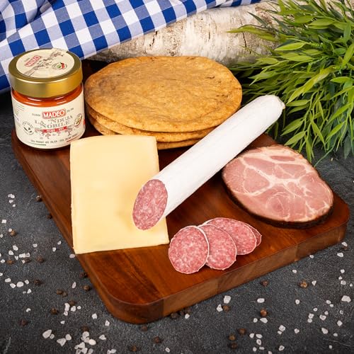 WURSTBARON® Brotzeitpaket Dolce Vita, Geschenkset mit Nduja, Speck, Käse, Salami und Brot, Wurstpaket mit Streichsalami, Schwarzrauchschinken, Butterkäse, Salametti & original südtiroler Schüttelbrot von Wurstbaron