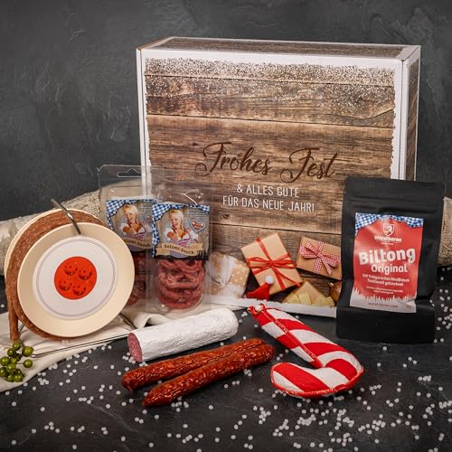 WURSTBARON® Festliche Festtagsfreuden, Geschenkset mit Salami, Biltong und Wurst, Weihnachtspaket mit ca. 800g von Wurstbaron