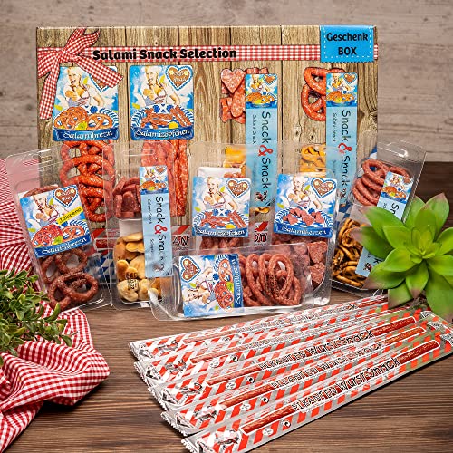 WURSTBARON® Snack Geschenkbox mit Salami Herzen, mit 7 besonders leckeren Snacks aus Salami und Knabberzeugs, Wurst nach Krakauer Art, bayerische Qualität, 390g von Wurstbaron