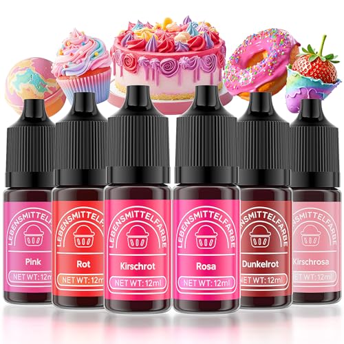 Wwtop Lebensmittelfarbe 6 Farben x12ml, Hochkonzentriert Lebensmittelfarbe Flüssig zum Backen, Lebensmittel Farben Food Coloring Set für Fondant, Christmas Kuchen, Macarons, Donuts (Rosa Serie) von Wwtop