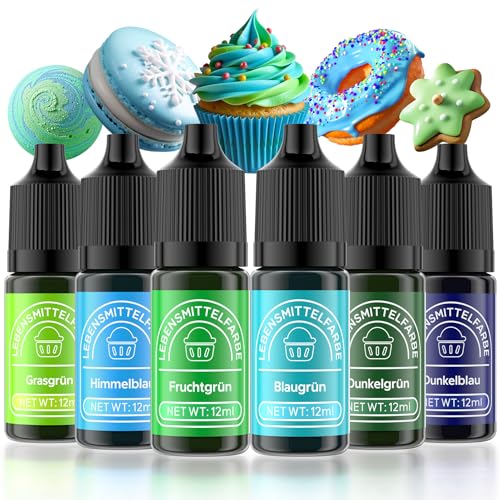 Wwtop Lebensmittelfarbe 6 Farben x12ml, Hochkonzentriert Lebensmittelfarbe Flüssig zum Backen, Lebensmittel Farben Food Coloring Set für Fondant, Christmas Kuchen, Macarons, Donuts (Blaugrün Serie) von Wwtop