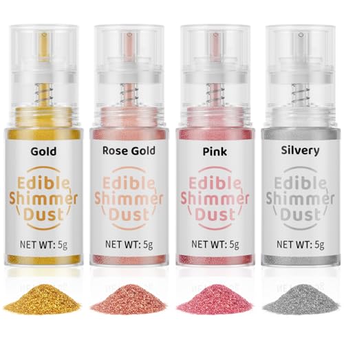 Wwtop Essbares Glitzer Set, 4 Farben x 5g Lebensmittel Glitzer für Getränke, Essbares Glitzerpulver Spray, Metallisch Glitzerpuder Goldpulver für Cocktails, Schokolade, Kuchen, Fondant, Drinks von Wwtop